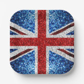 イギリス国旗の赤い青の白いきらめきグリッター ペーパープレート (正面)