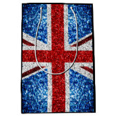イギリス国旗の赤い青の白いきらめきグリッター ミディアムペーパーバッグ (正面)