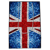 イギリス国旗の赤い青の白いきらめきグリッター ミディアムペーパーバッグ (裏面)