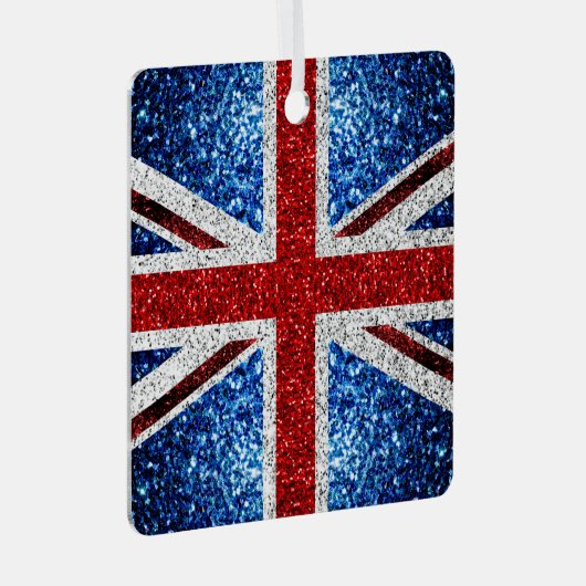 イギリス国旗の赤い青の白いきらめきグリッター メタルオーナメント (正面右)