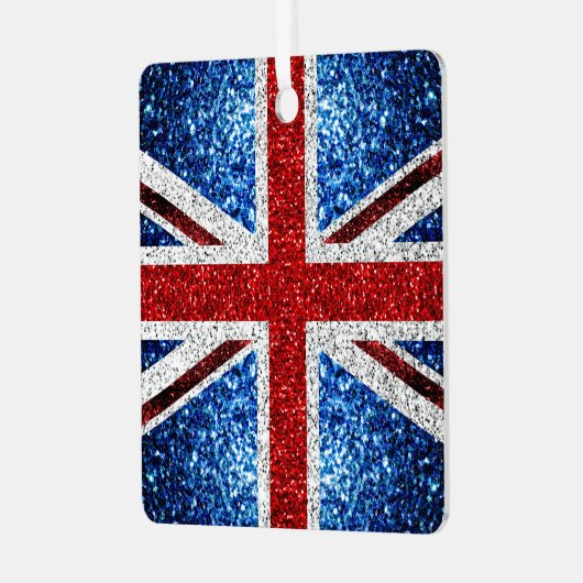 イギリス国旗の赤い青の白いきらめきグリッター メタルオーナメント (正面左)