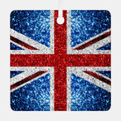 イギリス国旗の赤い青の白いきらめきグリッター メタルオーナメント (正面)
