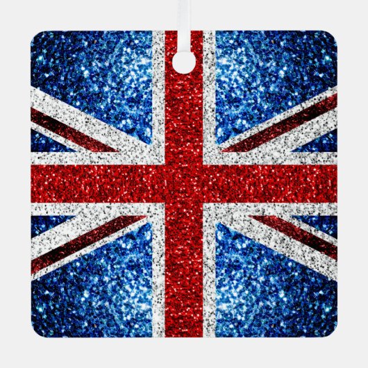 イギリス国旗の赤い青の白いきらめきグリッター メタルオーナメント (正面)