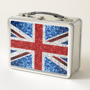 イギリス国旗の赤い青の白いきらめきグリッター メタルランチボックス