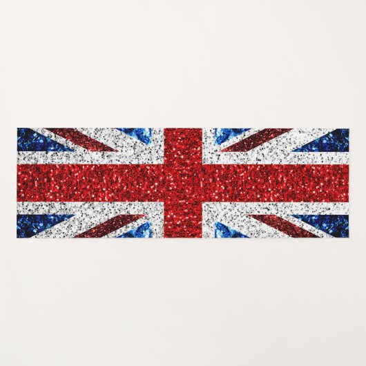 イギリス国旗の赤い青の白いきらめきグリッター ヨガマット (正面(横))