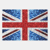 イギリス国旗の赤い青の白いきらめきグリッター ラッピングペーパーシート (正面3)