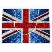 イギリス国旗の赤い青の白いきらめきグリッター ラージペーパーバッグ (正面)