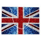 イギリス国旗の赤い青の白いきらめきグリッター ラージペーパーバッグ (裏面)