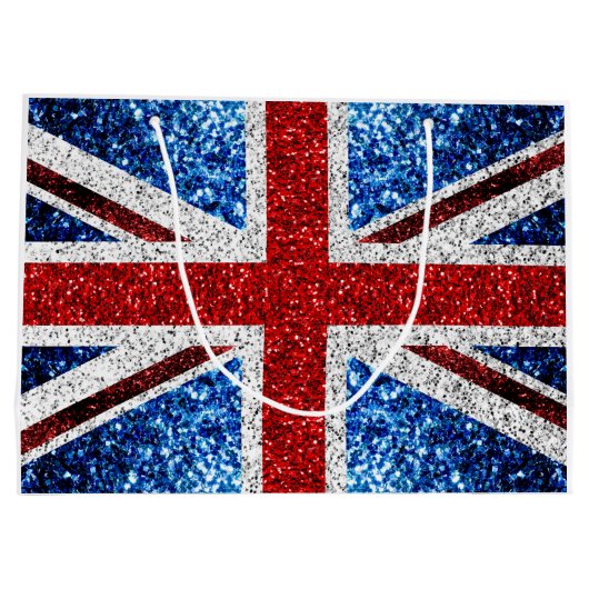 イギリス国旗の赤い青の白いきらめきグリッター ラージペーパーバッグ (裏面)
