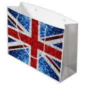 イギリス国旗の赤い青の白いきらめきグリッター ラージペーパーバッグ (裏面アングル)