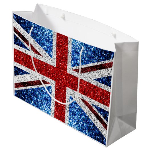イギリス国旗の赤い青の白いきらめきグリッター ラージペーパーバッグ (裏面アングル)