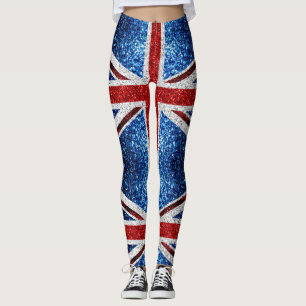 イギリス国旗の赤い青の白いきらめきグリッター レギンス