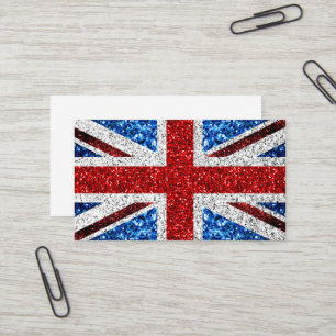 イギリス国旗の赤い青の白いきらめきグリッター 名刺