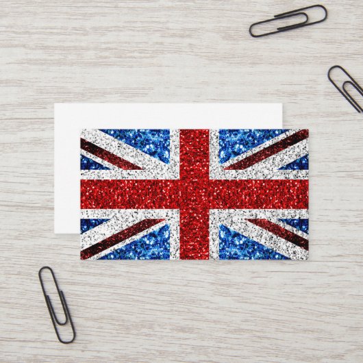 イギリス国旗の赤い青の白いきらめきグリッター 名刺 (正面/裏面インサイチュ)