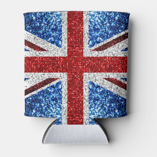 イギリス国旗の赤い青の白いきらめきグリッター 缶クーラー (正面)