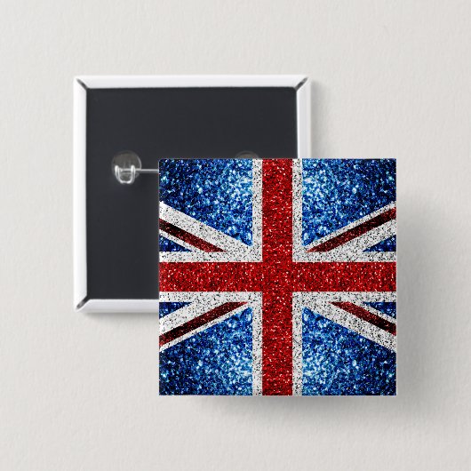 イギリス国旗の赤い青の白いきらめきグリッター 缶バッジ (正面&裏面)