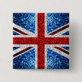 イギリス国旗の赤い青の白いきらめきグリッター 缶バッジ (正面)