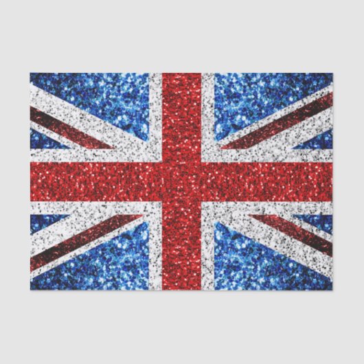 イギリス国旗の赤い青の白いきらめきグリッター 薄葉紙 (正面)
