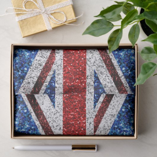 イギリス国旗の赤い青の白いきらめきグリッター 薄葉紙 (ギフト)