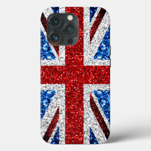イギリス国旗の赤い青の白いきらめきグリッター iPhone 13 PROケース