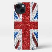 イギリス国旗の赤い青の白いきらめきグリッター iPhoneケース (裏面)