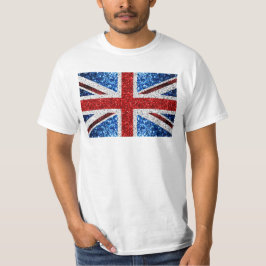 イギリス国旗の赤い青の白いきらめきグリッター Tシャツ