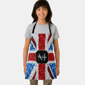 イギリス国旗の赤い青の白いスパークルグリッターモノグラム エプロン (インサイチュ)
