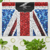 イギリス国旗の赤い青の白いスパークルグリッターモノグラム キッチンタオル (折り畳み)