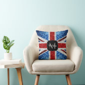イギリス国旗の赤い青の白いスパークルグリッターモノグラム クッション (椅子)