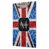 イギリス国旗の赤い青の白いスパークルグリッターモノグラム クリップボード (左)