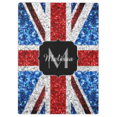 イギリス国旗の赤い青の白いスパークルグリッターモノグラム クリップボード (裏面)