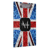 イギリス国旗の赤い青の白いスパークルグリッターモノグラム クリップボード (右)