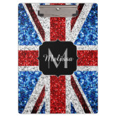 イギリス国旗の赤い青の白いスパークルグリッターモノグラム クリップボード (正面)