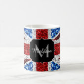 イギリス国旗の赤い青の白いスパークルグリッターモノグラム コーヒーマグカップ (中央)