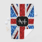 イギリス国旗の赤い青の白いスパークルグリッターモノグラム ゴルフタオル (インサイチュ)