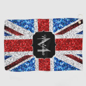イギリス国旗の赤い青の白いスパークルグリッターモノグラム ゴルフタオル (横)