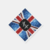 イギリス国旗の赤い青の白いスパークルグリッターモノグラム スタンダードカクテルナプキン (角)