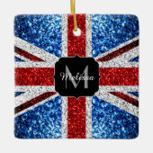 イギリス国旗の赤い青の白いスパークルグリッターモノグラム セラミックオーナメント (正面)