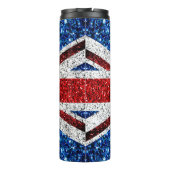 イギリス国旗の赤い青の白いスパークルグリッターモノグラム タンブラー (裏面)