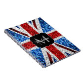 イギリス国旗の赤い青の白いスパークルグリッターモノグラム ノートブック (右側)
