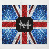 イギリス国旗の赤い青の白いスパークルグリッターモノグラム ビールラベル (シングルラベル)