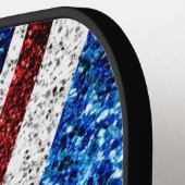 イギリス国旗の赤い青の白いスパークルグリッターモノグラム ピックルボールラケット (左詳細)