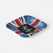 イギリス国旗の赤い青の白いスパークルグリッターモノグラム ペーパープレート (傾斜あり)