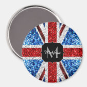 イギリス国旗の赤い青の白いスパークルグリッターモノグラム マグネット (正面/裏面)