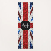 イギリス国旗の赤い青の白いスパークルグリッターモノグラム ヨガマット (正面)