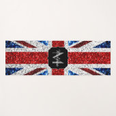 イギリス国旗の赤い青の白いスパークルグリッターモノグラム ヨガマット (正面(横))