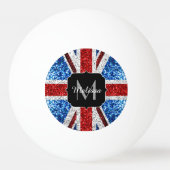 イギリス国旗の赤い青の白いスパークルグリッターモノグラム 卓球ボール (正面)