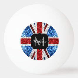 イギリス国旗の赤い青の白いスパークルグリッターモノグラム 卓球ボール