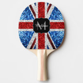 イギリス国旗の赤い青の白いスパークルグリッターモノグラム 卓球ラケット (正面)