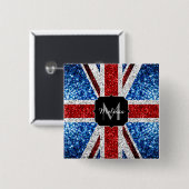 イギリス国旗の赤い青の白いスパークルグリッターモノグラム 缶バッジ (正面&裏面)